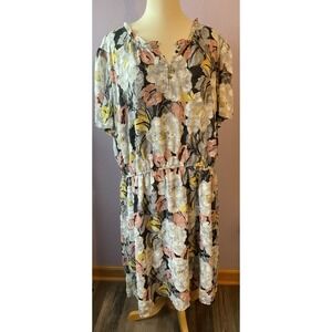 Loft Multicolored Floral Knee Length Dress‎ Plus Size 26 Romantic